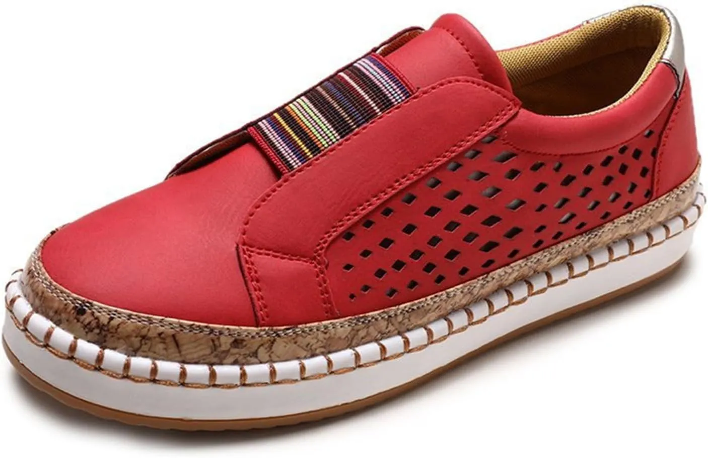 Lausiuoe Sneakers For Women Walking Shoes Wide Women Comfortable Casual Fashion Sneakers Walking Shoes Classic Fall Lightweight Soft Breathable Slip On Low Top Canvas Flat Loafers Red