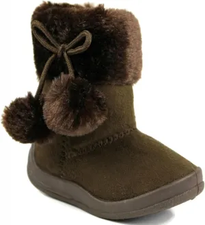 Little Girl's Bany Flat Pom Pom Ankle Boot 6 Brown