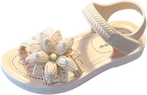 Little Girls Princess Flower Sandals Non Slip Soft Sole Comfortable Fashion Open Toe Flat Sandals Cute Beach Shoes