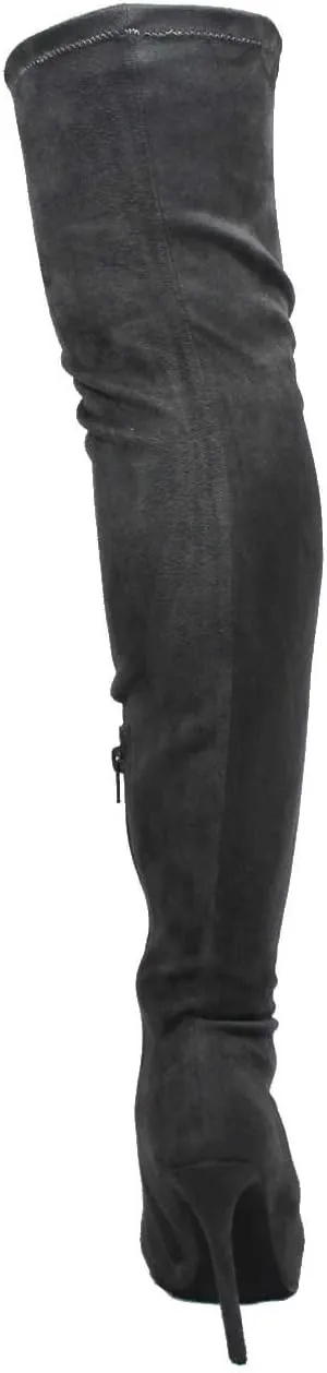 Ll Gisele-7 Thigh High Stretchy Suede Material Pointy Toe Stiletto Heel Boots Black,Black