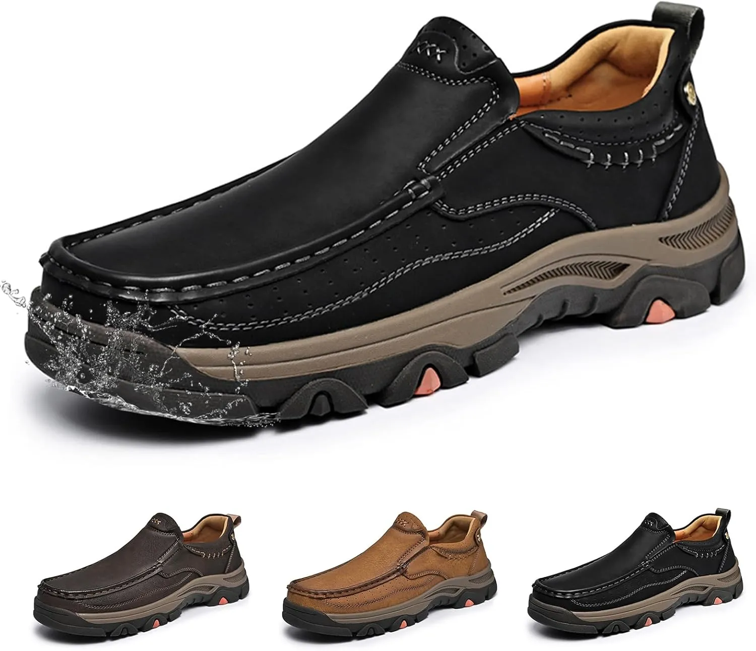 Loafers for Mens Slip On Leather Loafers Waterproof Shoes, Lightweight Soft Non Slip Comfortable Casual Business Travel Hiking Shoes
