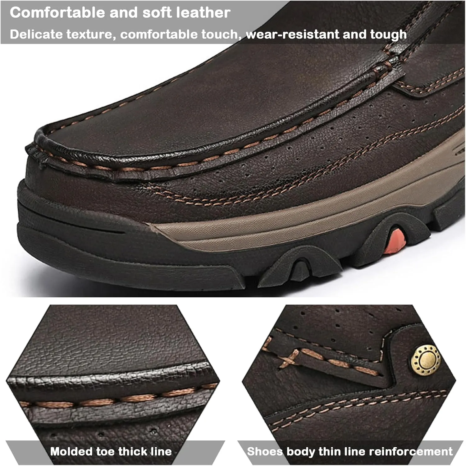 Loafers for Mens Slip On Leather Loafers Waterproof Shoes, Lightweight Soft Non Slip Comfortable Casual Business Travel Hiking Shoes