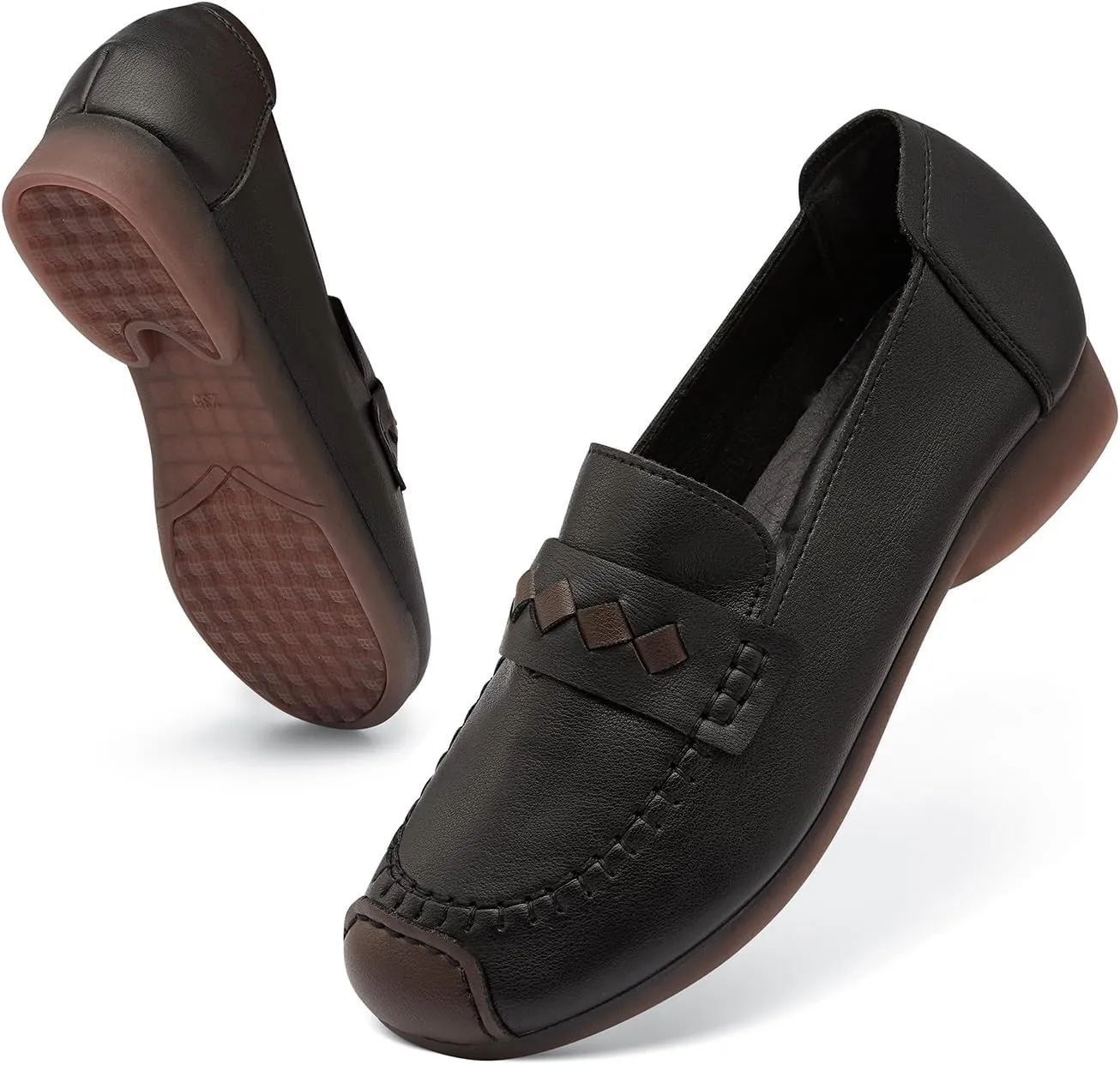 Loafers for Women Leather Penny Womens Loafers Slip-ons Soft Rubber Sole Shoes Color Matching