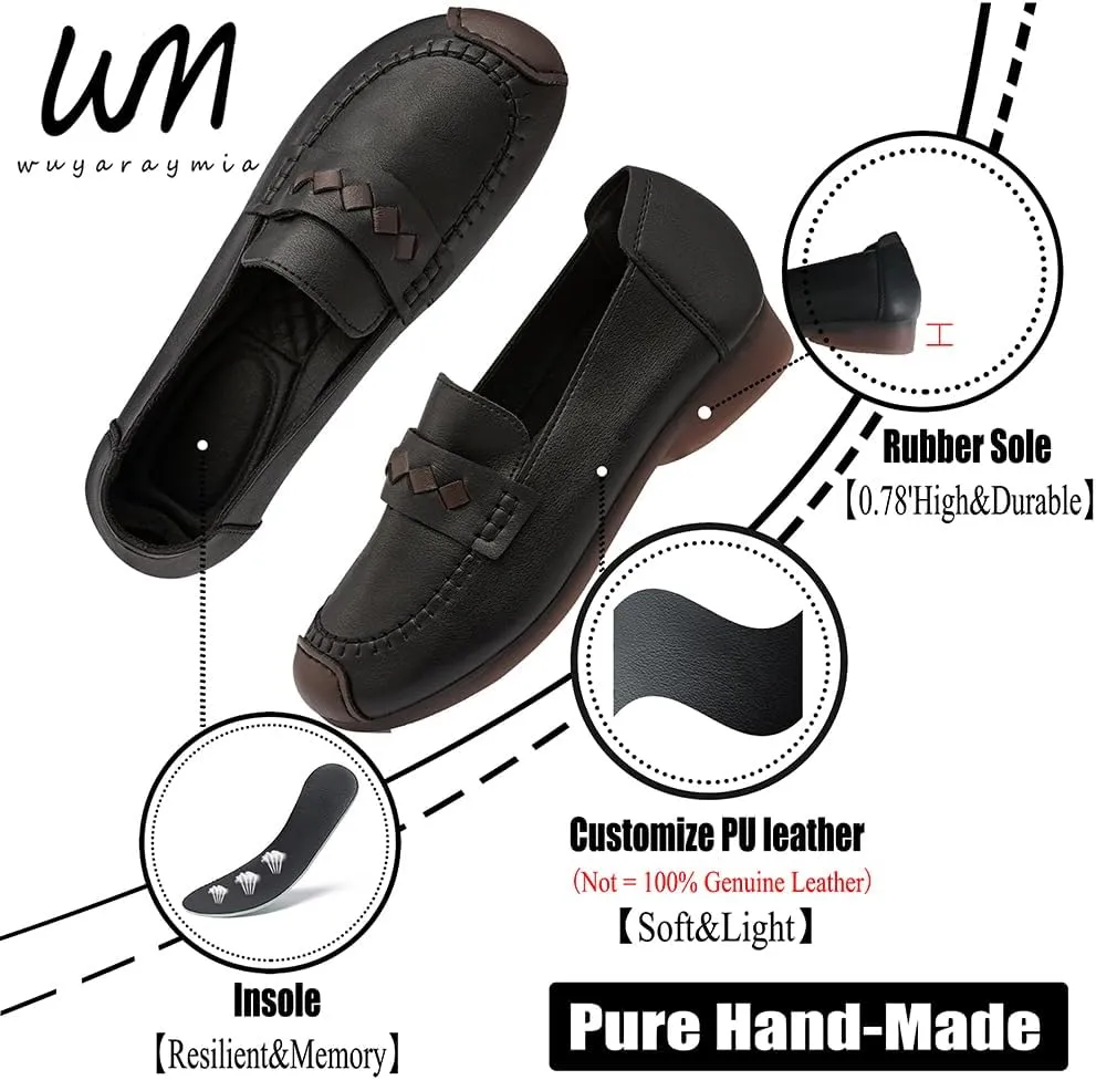 Loafers for Women Leather Penny Womens Loafers Slip-ons Soft Rubber Sole Shoes Color Matching
