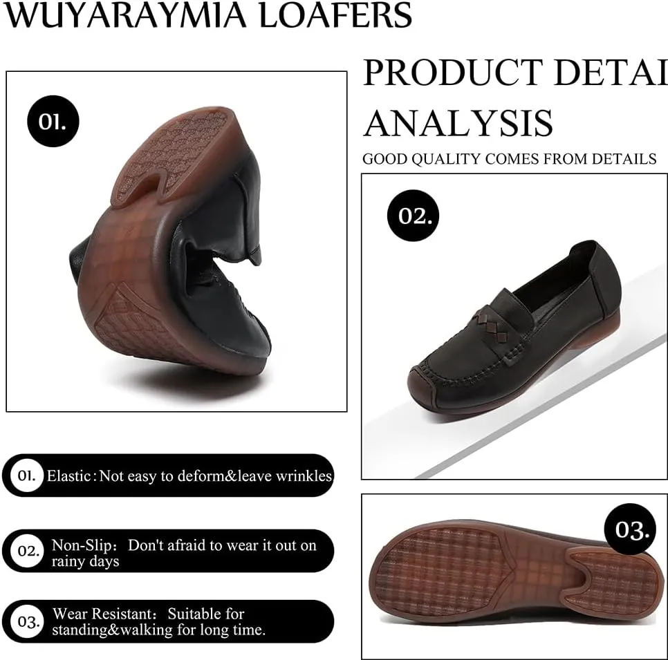 Loafers for Women Leather Penny Womens Loafers Slip-ons Soft Rubber Sole Shoes Color Matching