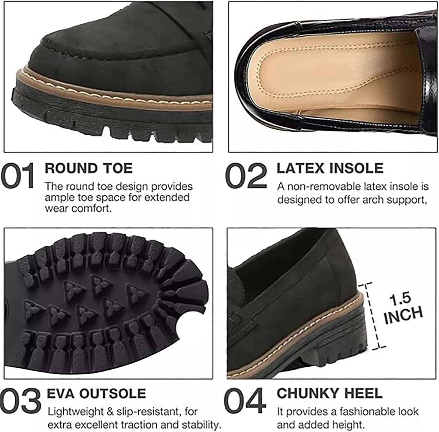 Loafers for Women Platform Black Shoes Slip On-Comfort Suede Chunky Office Business Casual Dress Shoes