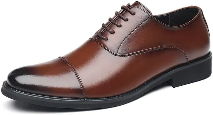Men Casual Business Shoes Fashion Pointed Toe Lace Up Patent Leather Tuxedo Dress Shoes