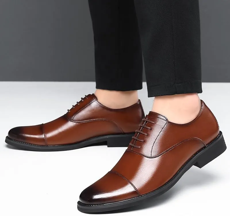 Men Casual Business Shoes Fashion Pointed Toe Lace Up Patent Leather Tuxedo Dress Shoes