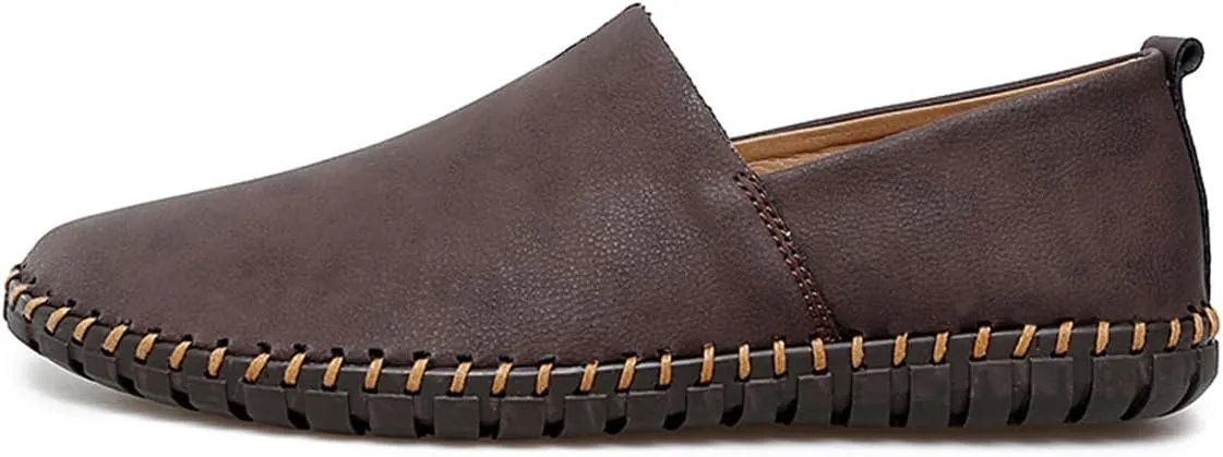 Men Leather Handmade Loafer Shoes Slip On Soft Fashion Round Toe Flats Non-Slip Walking Driving Shoes for Men