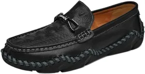 Men Prom Loafers Leather Vintage Solid Color Round Toe Casual Non Slip Shoe Slip-on