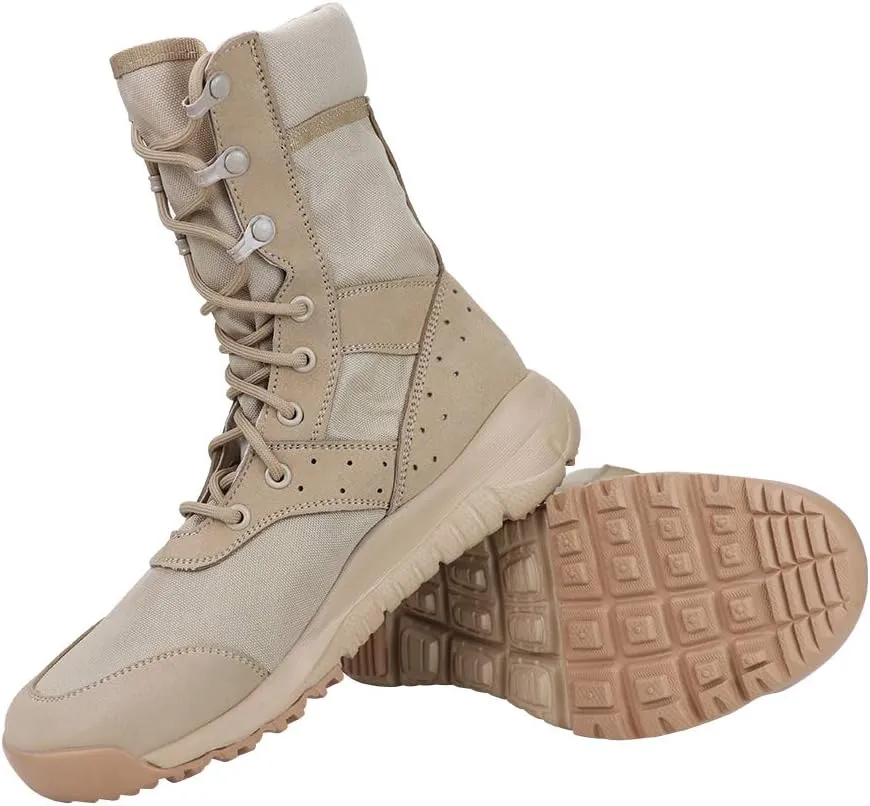 Men's Beige Lightweight Combat Boots - Military & Tactical - Ankle-High, Round Toe, Lace-Up, Suede Outer, Rubber Sole & Insole - US Men's Size 14