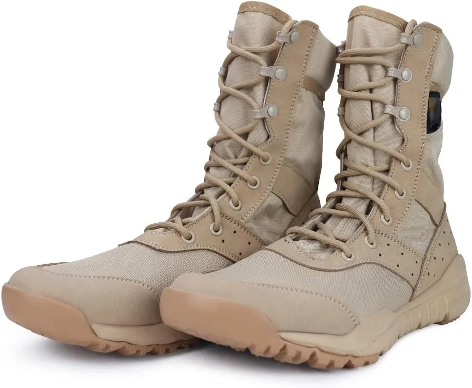 Men's Beige Lightweight Combat Boots - Military & Tactical - Ankle-High, Round Toe, Lace-Up, Suede Outer, Rubber Sole & Insole - US Men's Size 14