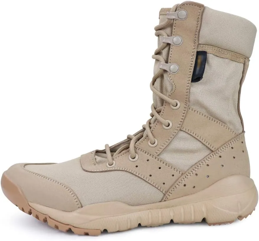 Men's Beige Lightweight Combat Boots - Military & Tactical - Ankle-High, Round Toe, Lace-Up, Suede Outer, Rubber Sole & Insole - US Men's Size 14