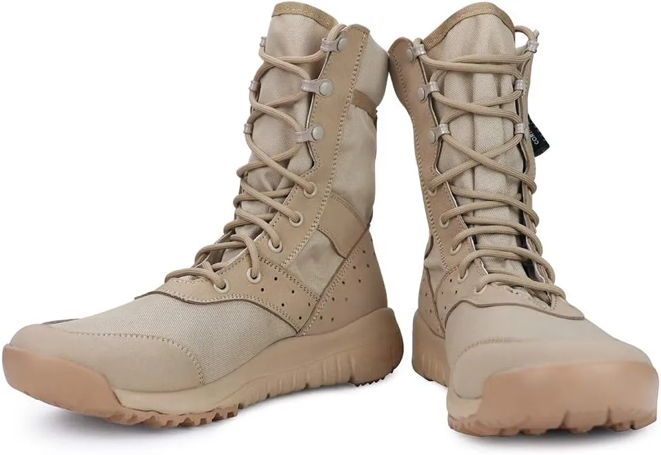 Men's Beige Lightweight Combat Boots - Military & Tactical - Ankle-High, Round Toe, Lace-Up, Suede Outer, Rubber Sole & Insole - US Men's Size 14