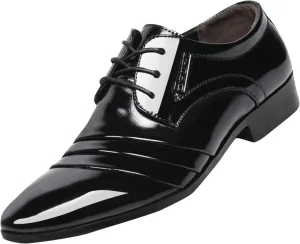Mens Black Dress Shoes Patent Leather Classic Lace-up Formal Oxford Tuxedo Dress Shoe Brogue Slip on Footwear Wedding Party Dressy