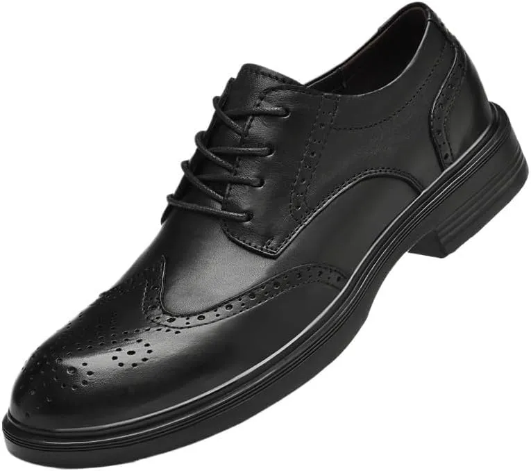 Men's Black Height Increase Dress Shoes Classic Lace Up Breathable Leather Shoes Bussiness Formal Oxfords