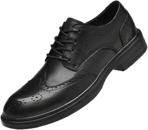 Men's Black Height Increase Dress Shoes Classic Lace Up Breathable Leather Shoes Bussiness Formal Oxfords
