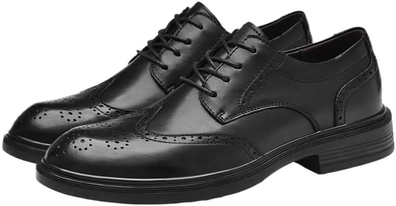Men's Black Height Increase Dress Shoes Classic Lace Up Breathable Leather Shoes Bussiness Formal Oxfords
