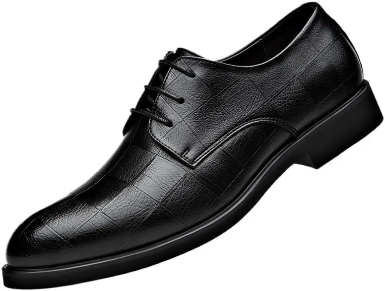 Men's Black Leather Oxford Shoes, Men Shoes Low-Heeled Formal Shoes Men's Breathable Pointed Toe Shoes Banquet Dress Shoe