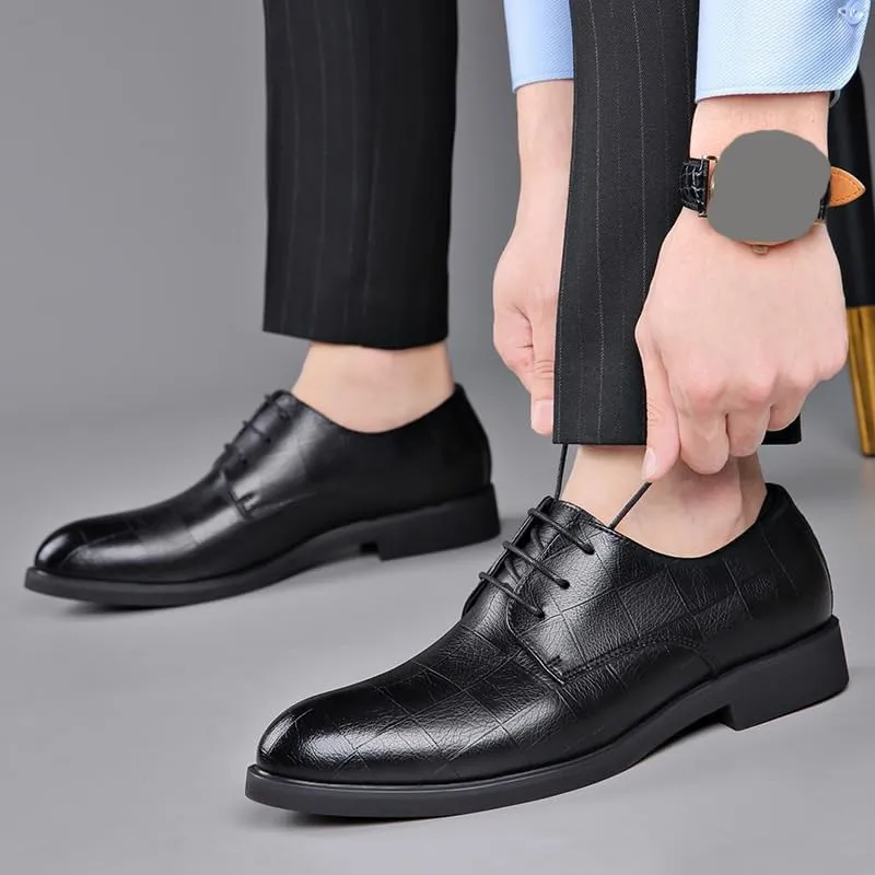 Men's Black Leather Oxford Shoes, Men Shoes Low-Heeled Formal Shoes Men's Breathable Pointed Toe Shoes Banquet Dress Shoe