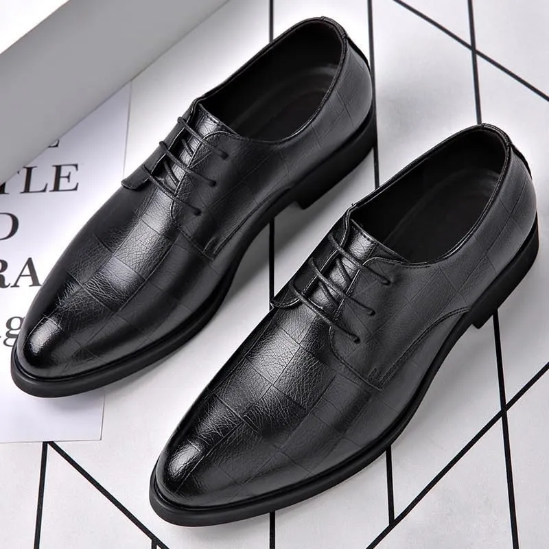 Men's Black Leather Oxford Shoes, Men Shoes Low-Heeled Formal Shoes Men's Breathable Pointed Toe Shoes Banquet Dress Shoe