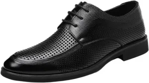 Men's Black Patent Leather Dress Shoes, Retro Casual Fashion Hollow Carve Formal Shoes, Breathable Gentleman Business & Work Shoes, Comfortable Slip-On Men’s Formal Shoes