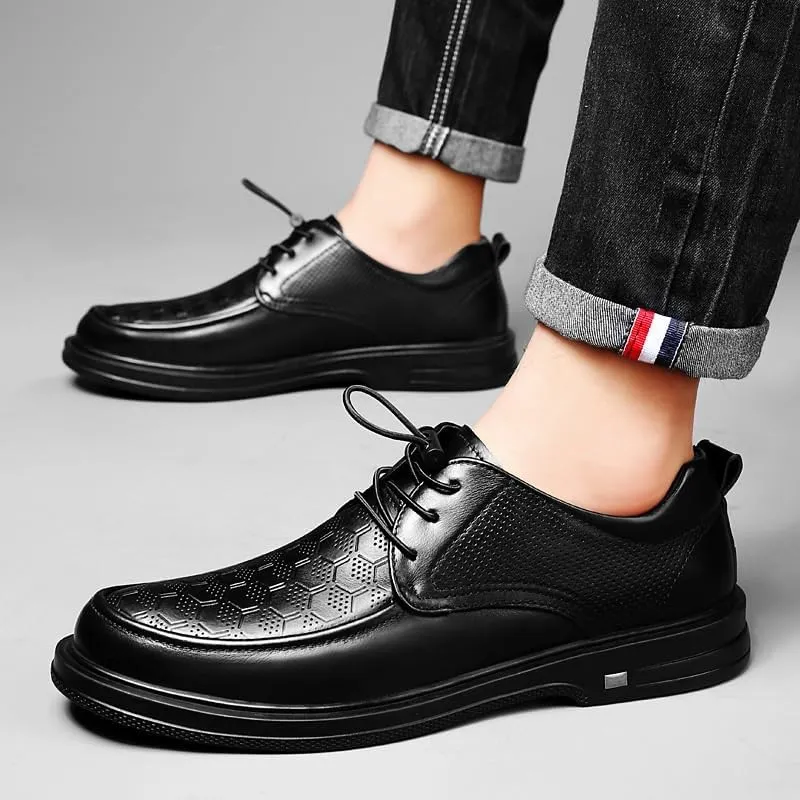 Men's Breathable Dress Oxford Classic Lace Up Formal Business Casual Shoes Black Comfortable Leather Shoes