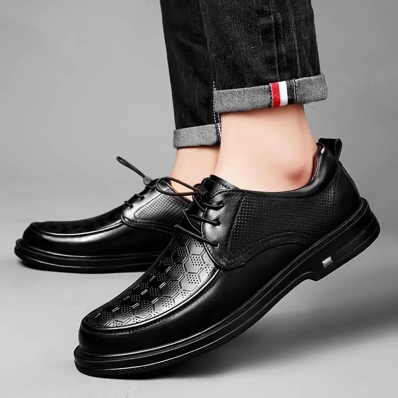 Men's Breathable Dress Oxford Classic Lace Up Formal Business Casual Shoes Black Comfortable Leather Shoes