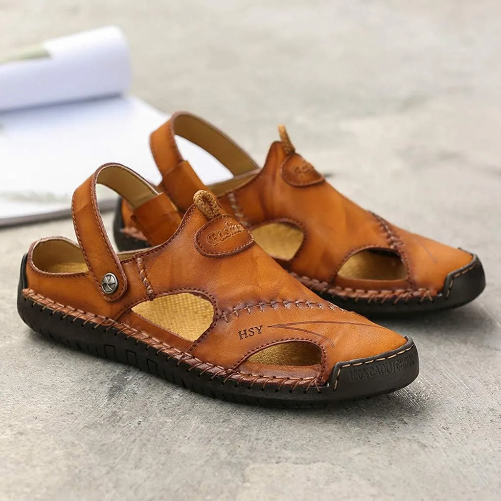 Mens Casual Sandals Casual Shoes Breathable Sandals Men's Leather Summer Outdoor Beach Rubber Slide for Men