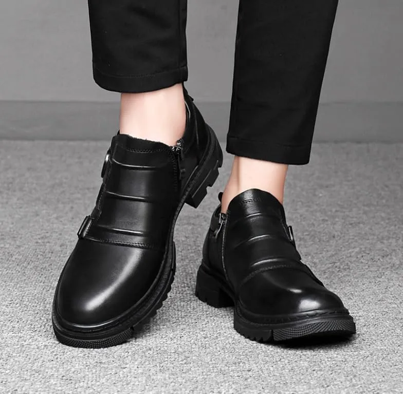 Men's Classic Brogue Oxfords Shoes Mens Round Toe Non Slip Leather Dress Shoes Fashion Breathable Slip-On Tuxedo Shoes(Black,7)