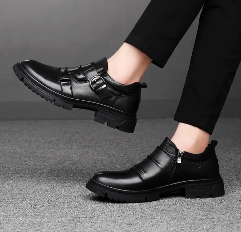 Men's Classic Brogue Oxfords Shoes Mens Round Toe Non Slip Leather Dress Shoes Fashion Breathable Slip-On Tuxedo Shoes(Black,7)