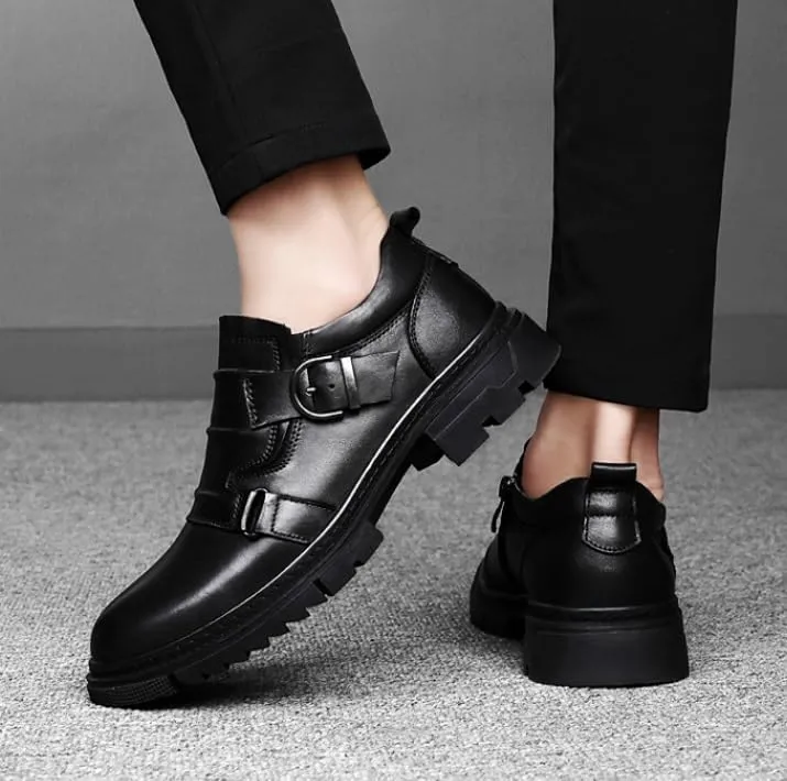 Men's Classic Brogue Oxfords Shoes Mens Round Toe Non Slip Leather Dress Shoes Fashion Breathable Slip-On Tuxedo Shoes(Black,7)