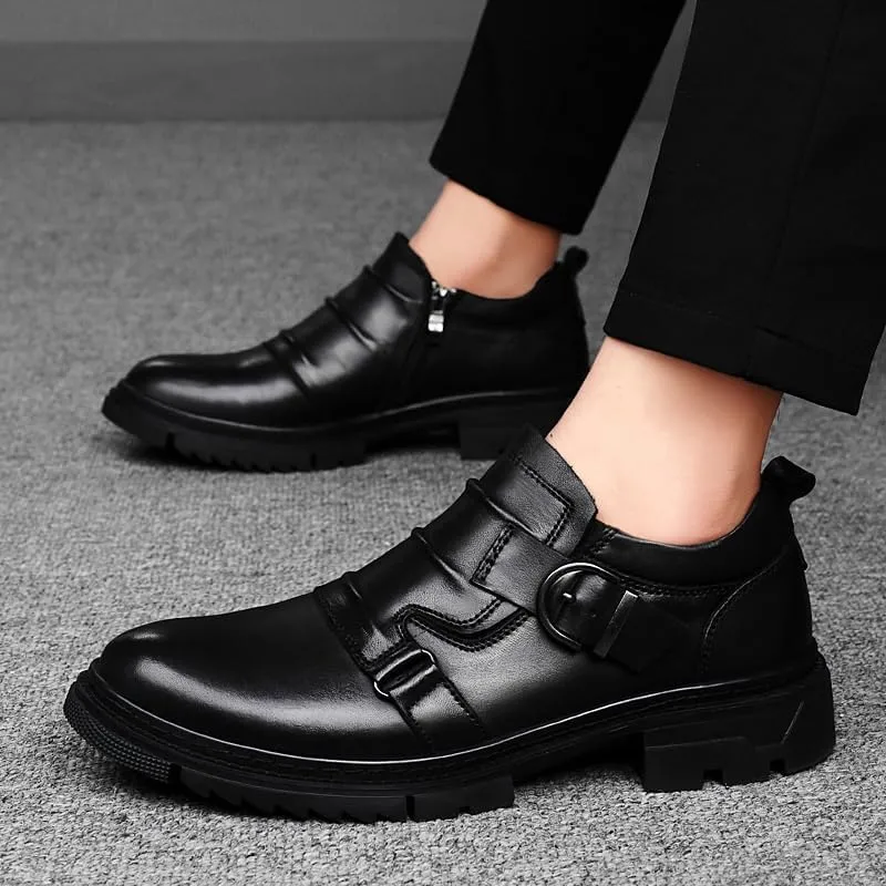 Men's Classic Brogue Oxfords Shoes Mens Round Toe Non Slip Leather Dress Shoes Fashion Breathable Slip-On Tuxedo Shoes(Black,7)