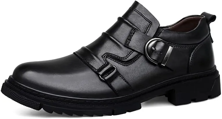 Men's Classic Brogue Oxfords Shoes Mens Round Toe Non Slip Leather Dress Shoes Fashion Breathable Slip-On Tuxedo Shoes(Black,7)