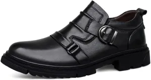 Men's Classic Brogue Oxfords Shoes Mens Round Toe Non Slip Leather Dress Shoes Fashion Breathable Slip-On Tuxedo Shoes(Black,7)