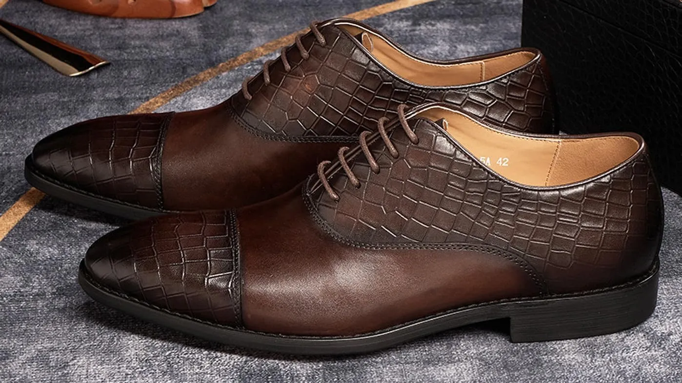 Mens Dress Shoes Formal Oxfords Genuine Leather Pointed Derby Fashion Prom Wedding Business Casual Suit Shoes Comfortable Tuxedo Shoes for Men