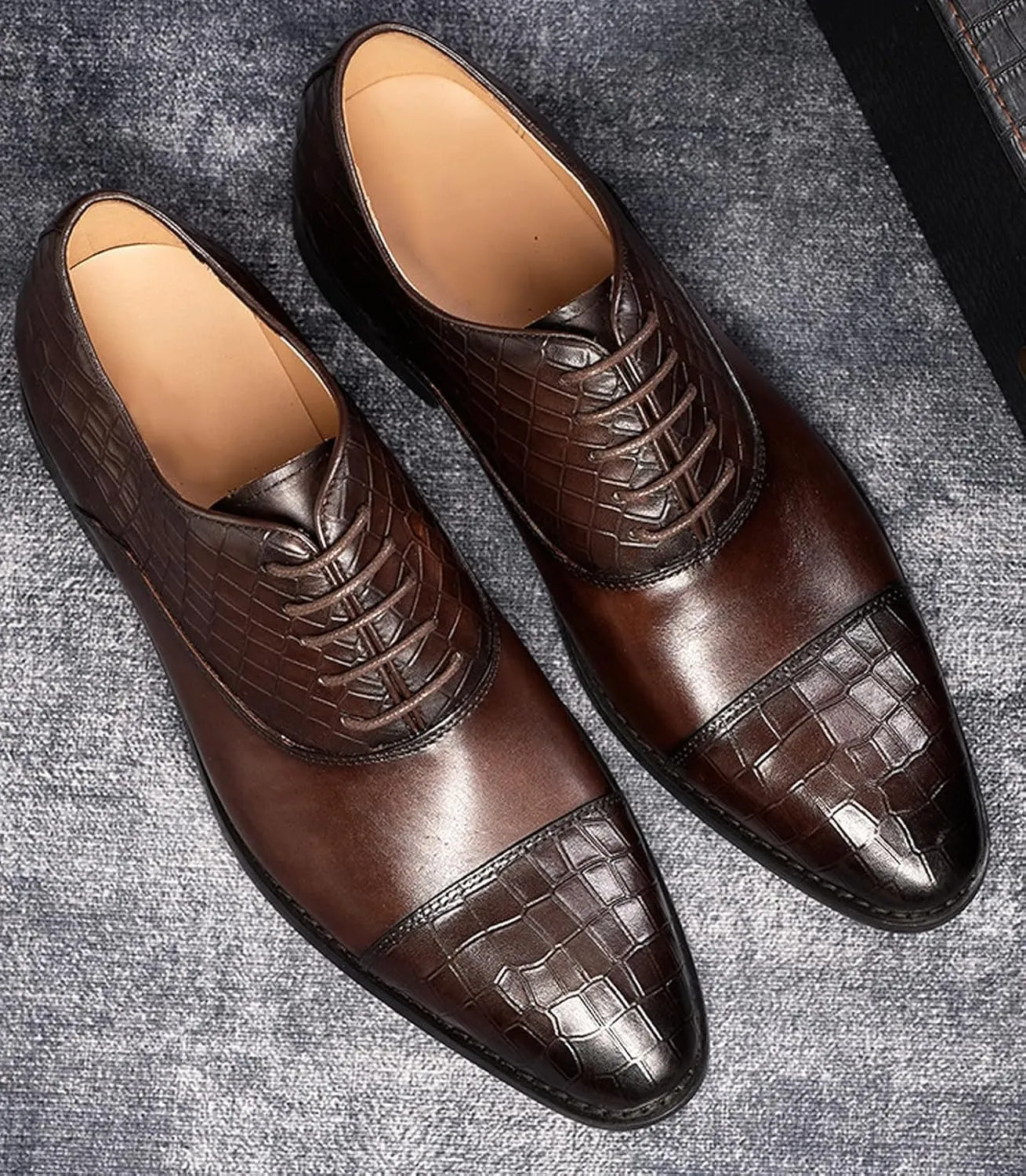 Mens Dress Shoes Formal Oxfords Genuine Leather Pointed Derby Fashion Prom Wedding Business Casual Suit Shoes Comfortable Tuxedo Shoes for Men