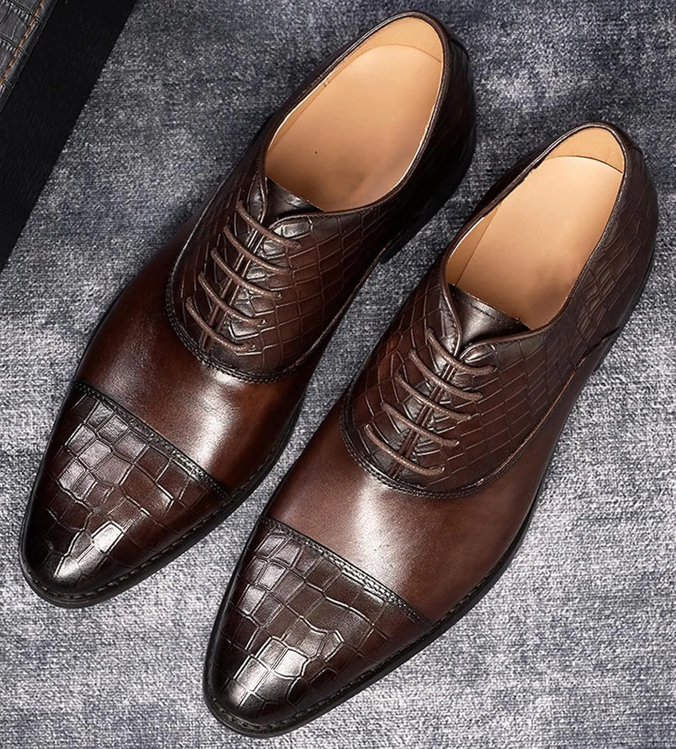 Mens Dress Shoes Formal Oxfords Genuine Leather Pointed Derby Fashion Prom Wedding Business Casual Suit Shoes Comfortable Tuxedo Shoes for Men