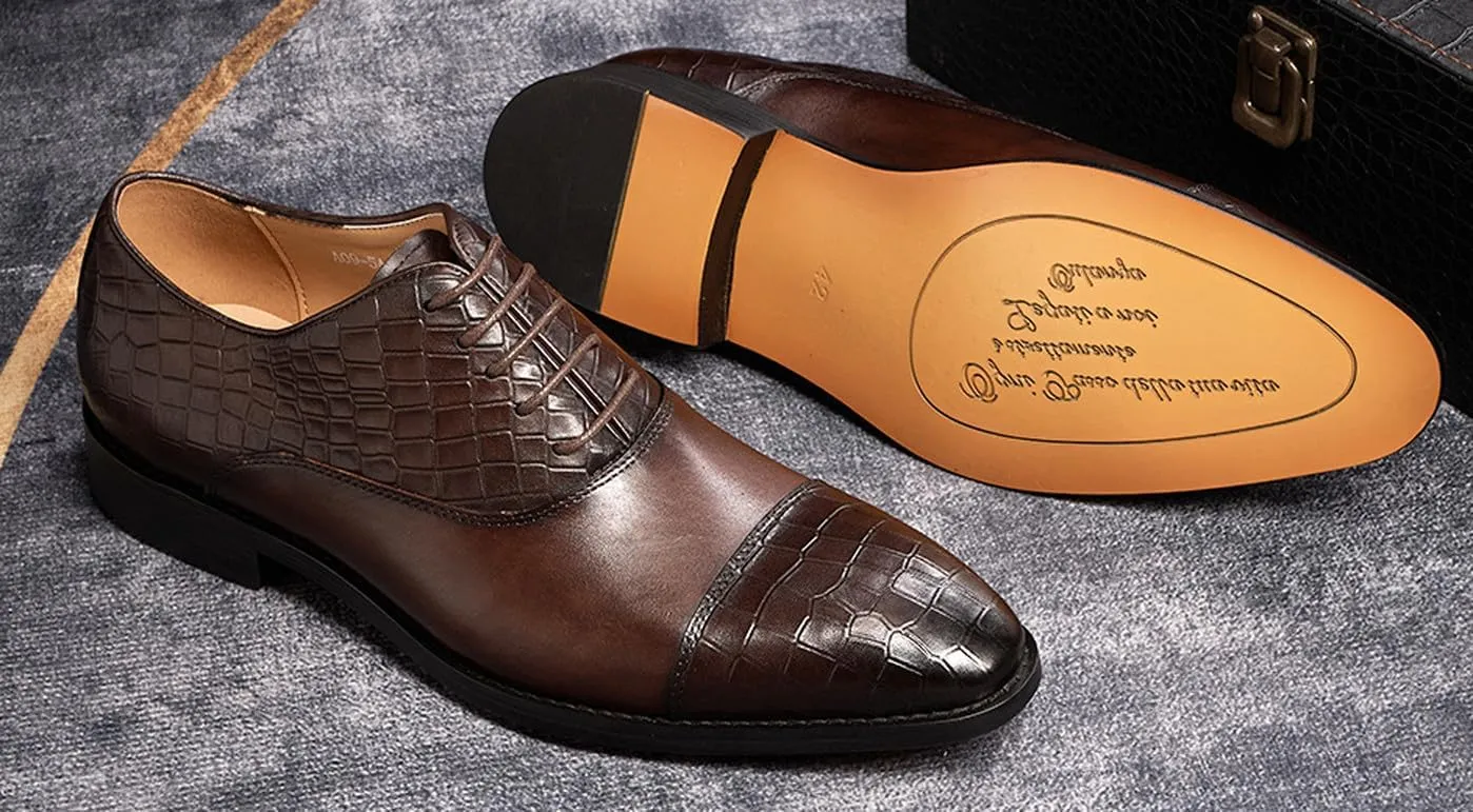 Mens Dress Shoes Formal Oxfords Genuine Leather Pointed Derby Fashion Prom Wedding Business Casual Suit Shoes Comfortable Tuxedo Shoes for Men