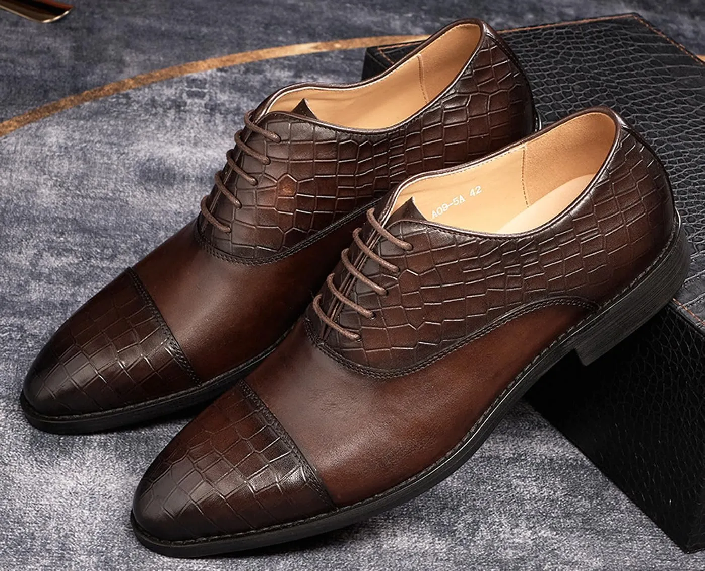 Mens Dress Shoes Formal Oxfords Genuine Leather Pointed Derby Fashion Prom Wedding Business Casual Suit Shoes Comfortable Tuxedo Shoes for Men