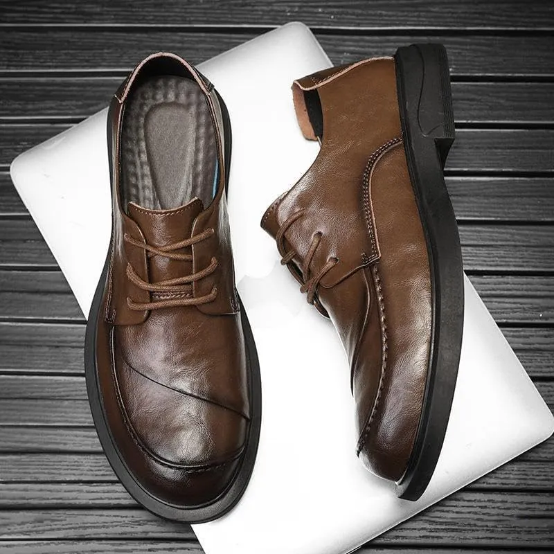 Men's Dress Shoes, Lace Up Dress Shoes Platform Breathable Casual Business Luxury Genuine Leather Heightening Shoes