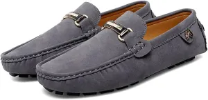 Men's Driving Loafers Slip-On Boat Shoes with Suede Buckle Detail Moccasins