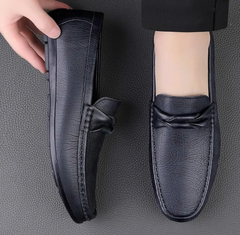 Men's Fashion Classic Round-Toe Slip-On Low Top Leather Dress Shoes Comfortable Formal Sneaker Oxfords Shoes for Men
