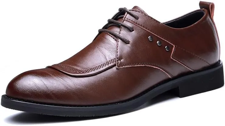 Men's Genuine Leather Low Dress Shoes Comfortable Fashion Casual Oxfords Shoes Breathable Lace-Up Mens Tuxedo Shoes