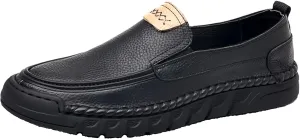 Mens Genuine Leather Slip-on Loafers Casual Breathable Handmade Slip On Driving Shoes Fashion Business Shoes