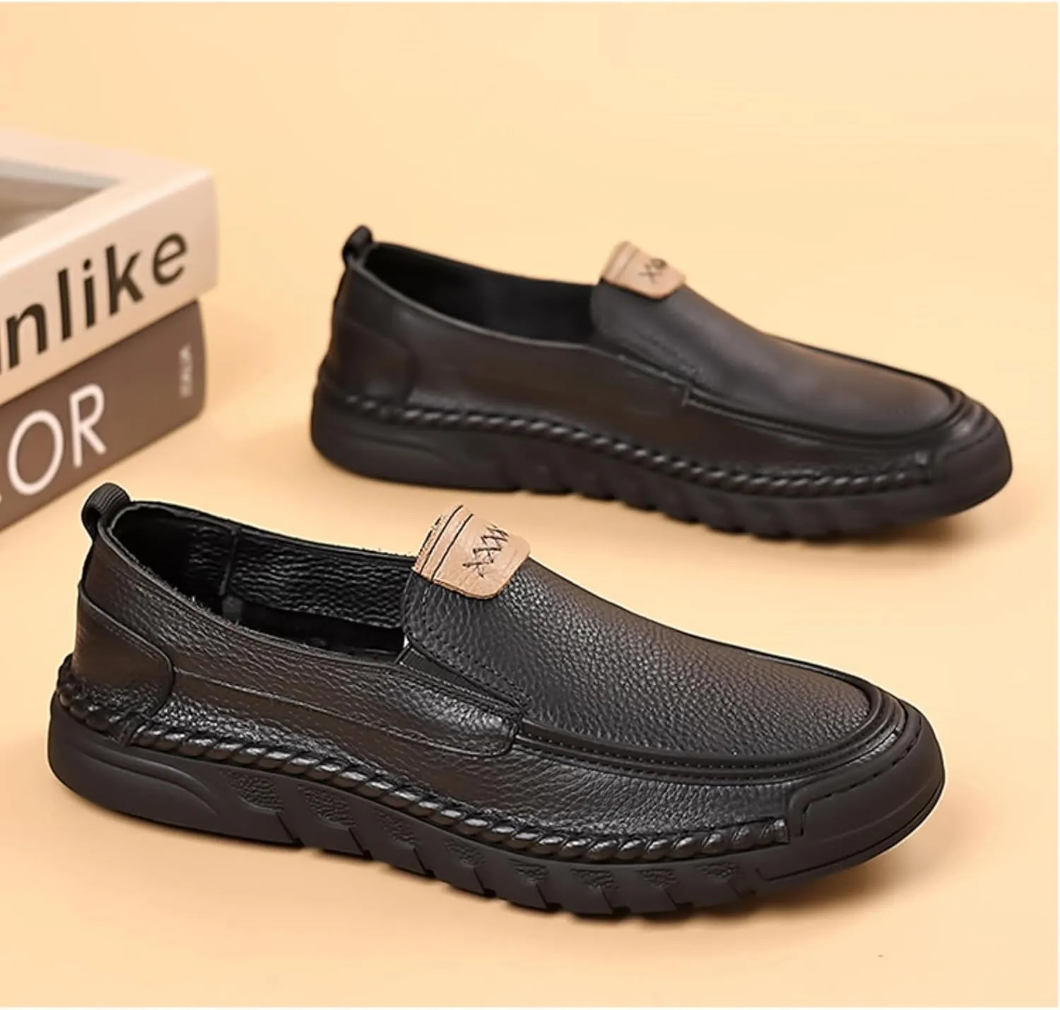 Mens Genuine Leather Slip-on Loafers Casual Breathable Handmade Slip On Driving Shoes Fashion Business Shoes