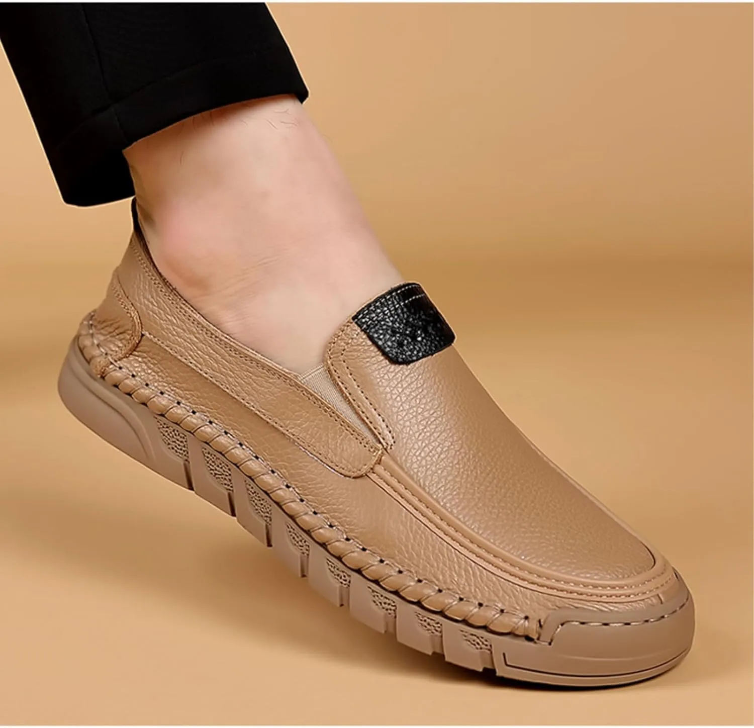Mens Genuine Leather Slip-on Loafers Casual Breathable Handmade Slip On Driving Shoes Fashion Business Shoes