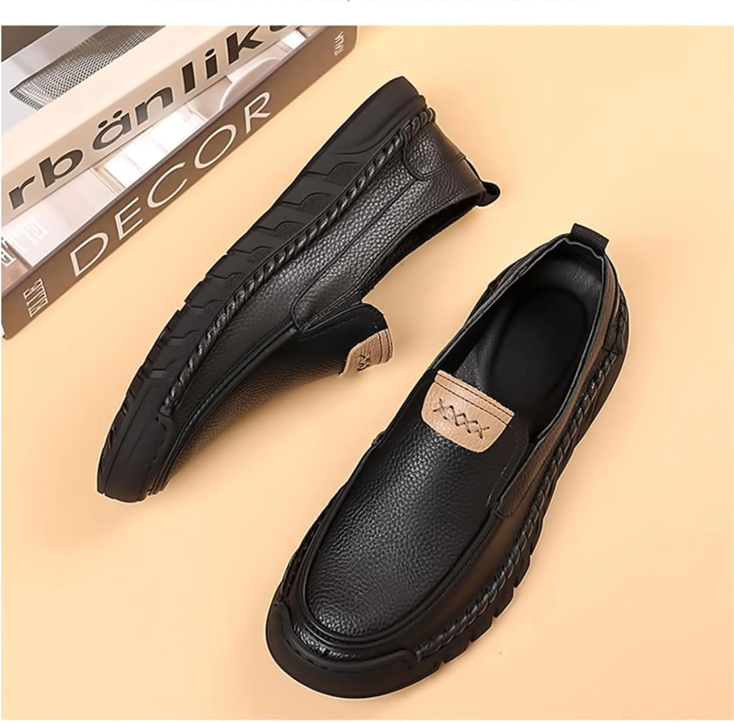Mens Genuine Leather Slip-on Loafers Casual Breathable Handmade Slip On Driving Shoes Fashion Business Shoes