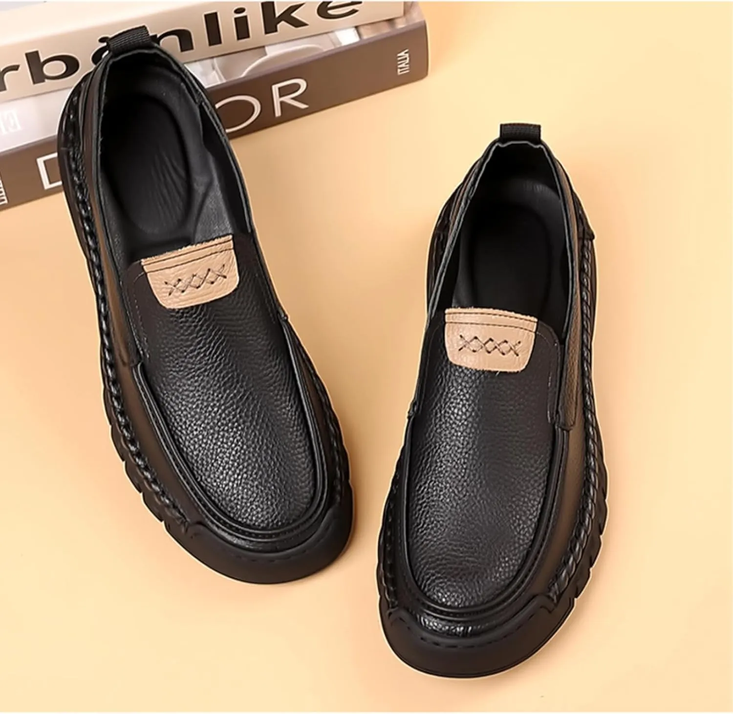 Mens Genuine Leather Slip-on Loafers Casual Breathable Handmade Slip On Driving Shoes Fashion Business Shoes
