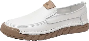 Mens Genuine Leather Slip-on Loafers Casual Breathable Handmade Slip On Driving Shoes Fashion Business Shoes